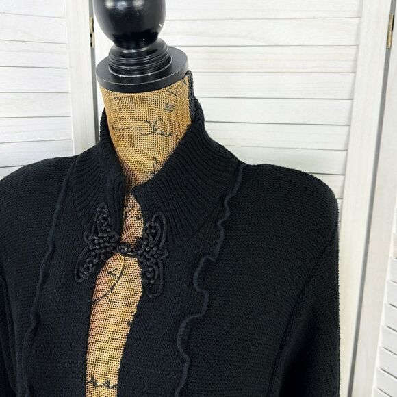 Vivian Chan Shaw Scallop Hem Duster Cardigan Sweater Black Large Open - Picture 5 of 13